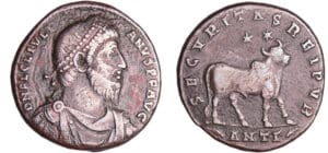 Julien II le Philosophe - Double maiorina (363, Antioche) - Le bœuf Apis Julien II le Philosophe - Double maiorina (363, Antioche) - Le bœuf Apis