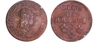 France - Louis XIV (1643-1715) - Liard de France, 2ème type au buste jeune - 1655 G (Poitiers)
