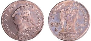 France - Constitution (1791-1792) - 30 sols type FRANCOIS 1791 A (Paris)