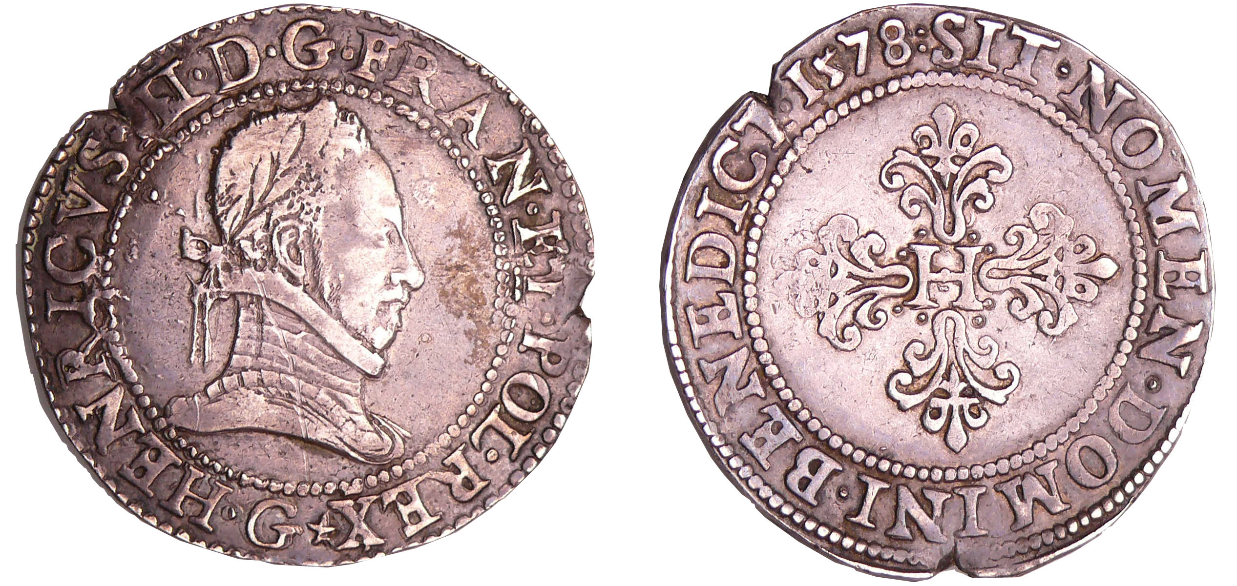 France - Henri III (1574-1589) - Franc au col plat - 1578 G (Poitiers) France - Henri III (1574-1589) - Franc au col plat - 1578 G (Poitiers)