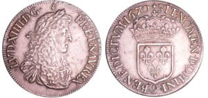 France - Louis XIV (1643-1715) - Ecu au buste juvénile, 2ème type - 1670 9 (Rennes) 6/7