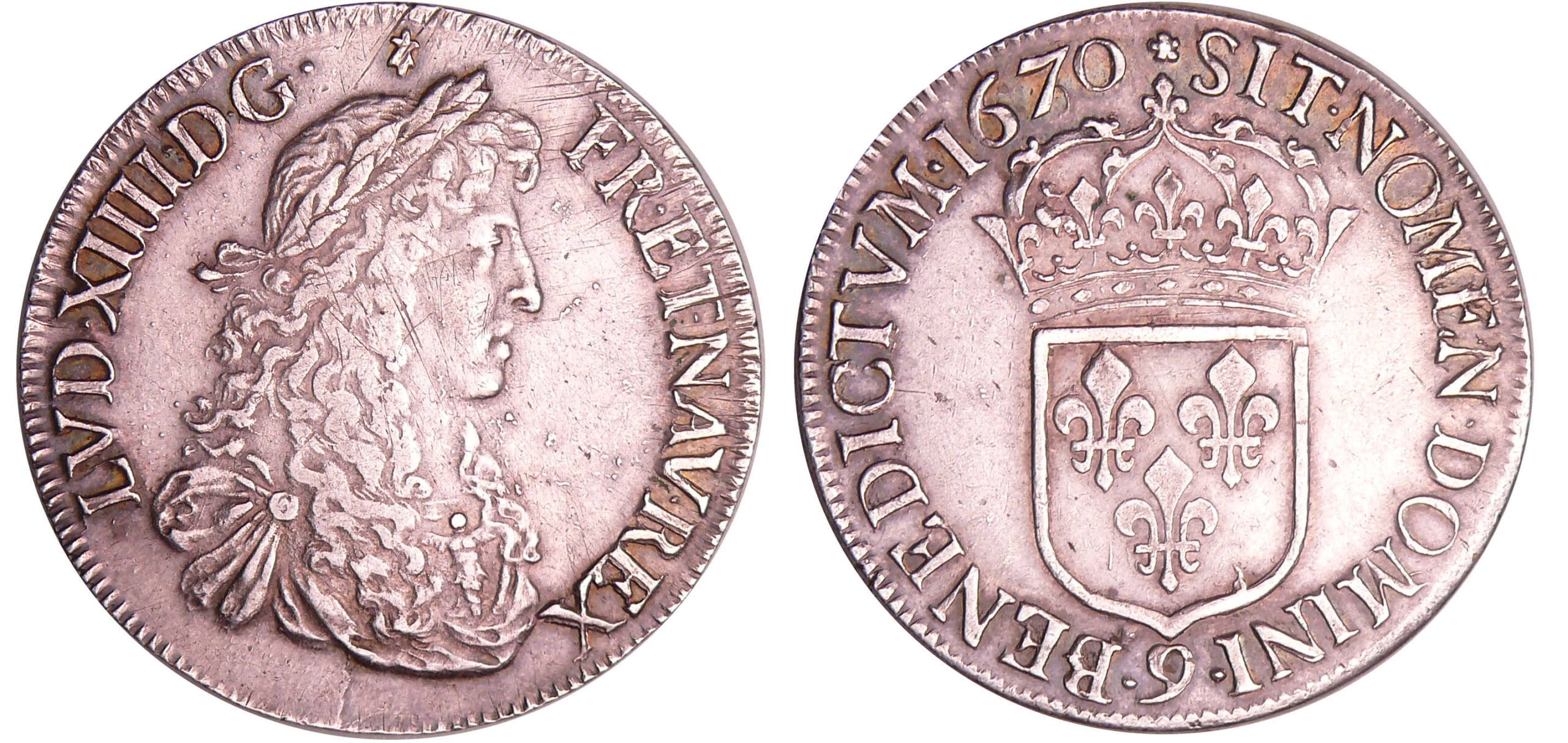 France - Louis XIV (1643-1715) - Ecu au buste juvénile, 2ème type - 1670 9 (Rennes) 6/7 France - Louis XIV (1643-1715) - Ecu au buste juvénile, 2ème type - 1670 9 (Rennes) 6/7