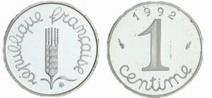 France - Cinquième république (1959- ) - 1 centime Epi 1992 piéfort argent