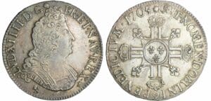 France - Louis XIV (1643-1715) - Ecu aux 8 L, 2ème type à la tête nue - 1705 9 (Rennes) flan Réf