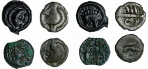 France - Lot de 4 potins et bronze céltique France - Lot de 4 potins et bronze céltique