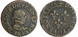 France - Louis XIII (1610-1643) - Double tournois au buste enfantin et col plat - 1616 X (Amiens)