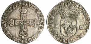 France - Louis XIII (1610-1643) - ¼ d'écu à la croix fleurdelisée, avers côté croix - 1622 L (Bayonne)
