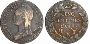 France - Directoire (1795-1799) - 5 centimes Dupré - grand module - An 8 K (Bordeaux)