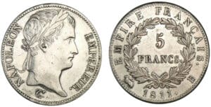 5 francs Napoléon revers Empire 1811 B (Rouen)