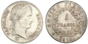 5 francs Napoléon revers Empire 1812 W (Lille) 5 francs Napoléon revers Empire 1812 W (Lille)