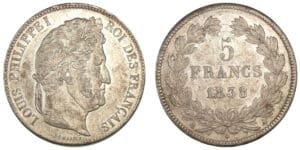 5 francs Louis-Philippe I tête laurée 2ème type 1838 A (Paris) 5 francs Louis-Philippe I tête laurée 2ème type 1838 A (Paris)