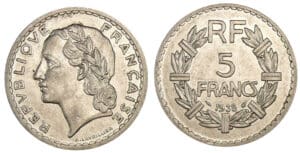 5 francs Lavrillier nickel 1938 5 francs Lavrillier nickel 1938