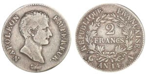 2 francs Napoléon Empereur An 14 A (Paris) 2 francs Napoléon Empereur An 14 A (Paris)