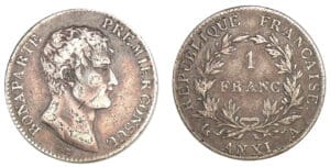 1 franc Bonaparte Premier Consul An XI A (Paris) 1 franc Bonaparte Premier Consul An XI A (Paris)