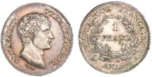 1 franc Bonaparte Premier Consul An 12 A (Paris) 1 franc Bonaparte Premier Consul An 12 A (Paris)