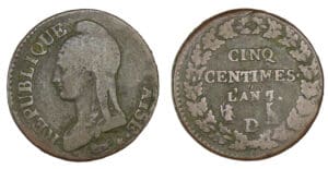 5 centimes Dupré grand module An 7/5 D (Lyon)