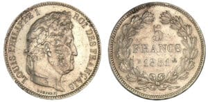 5 francs Louis-Philippe I tête laurée 1er type tranche relief 1831 B (Rouen) 5 francs Louis-Philippe I tête laurée 1er type tranche relief 1831 B (Rouen)