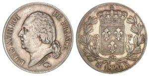 5 francs Louis XVIII buste nu 1824 K (Bordeaux) 5 francs Louis XVIII buste nu 1824 K (Bordeaux)