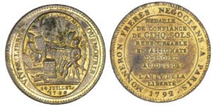 Monneron de 5 sols 1792 flan doré