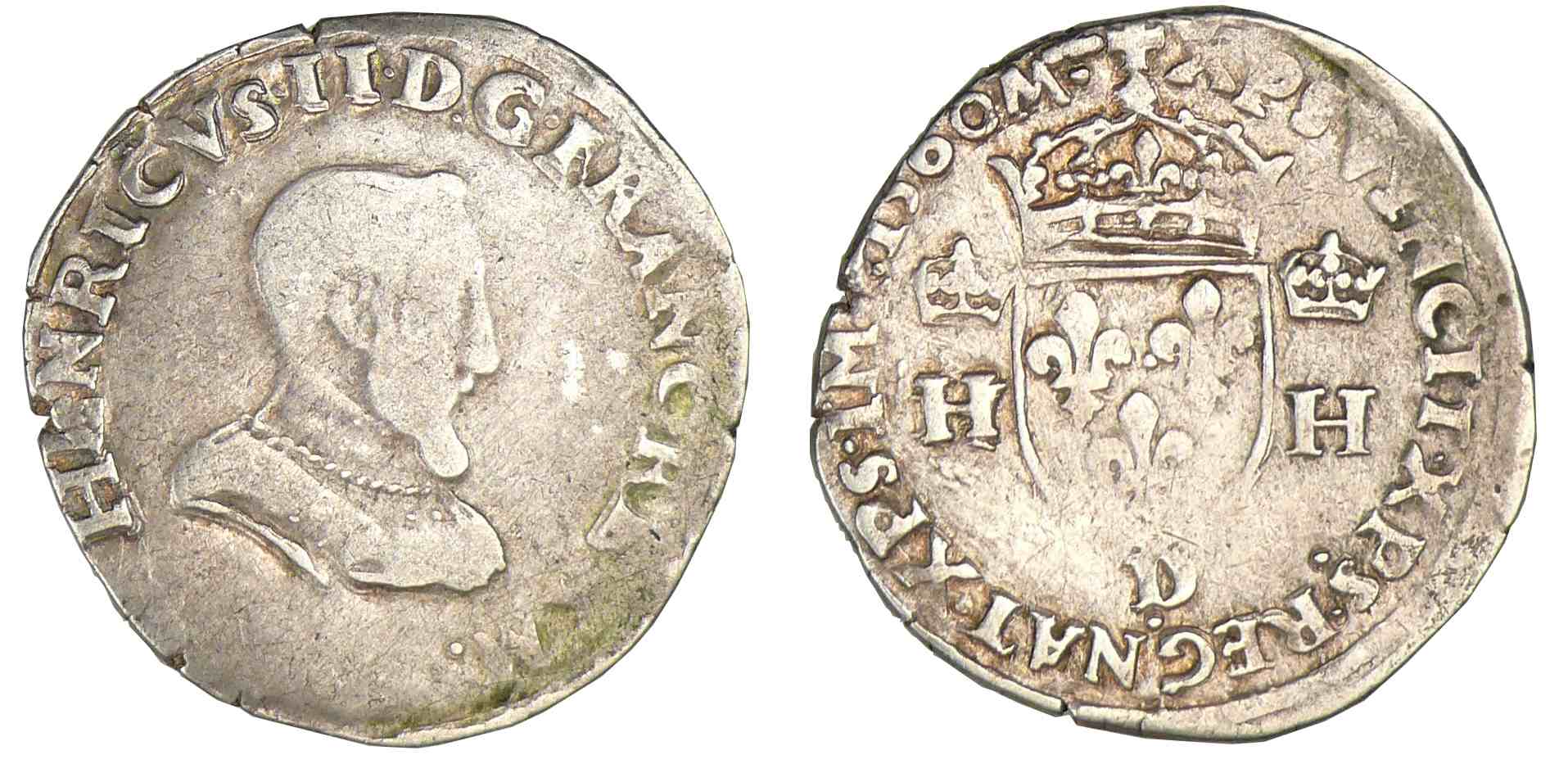 Henri II - Demi-teston 1er type 1560 D (Lyon) Henri II - Demi-teston 1er type 1560 D (Lyon)
