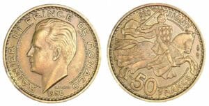Monaco - Rainier III - 50 francs 1950 frappe décalée Monaco - Rainier III - 50 francs 1950 frappe décalée