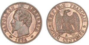 5 centimes Napoléon III tête nue 1856 A (Paris) 5 centimes Napoléon III tête nue 1856 A (Paris)