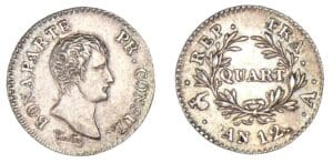 1/4 franc Bonaparte Premier Consul An 12 A (Paris) 1/4 franc Bonaparte Premier Consul An 12 A (Paris)