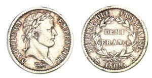 1/2 franc Napoléon revers République 1808 B (Rouen) 1/2 franc Napoléon revers République 1808 B (Rouen)