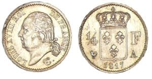 1/4 franc Louis XVIII buste nu 1817 A (Paris) 1/4 franc Louis XVIII buste nu 1817 A (Paris)