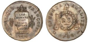 2 sols aux balances An II 1793 B (Rouen) reffrappe