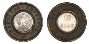 Napoléon 1er - Essai monétaire 10 cte 1806 bi-métal Napoléon 1er - Essai monétaire 10 cte 1806 bi-métal