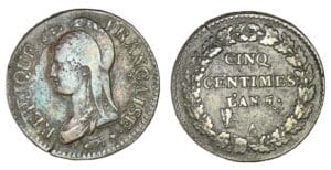 5 centimes Dupré surfrappé AN 5 A (Paris)