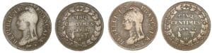 Lot - 5 centimes Dupré grand module