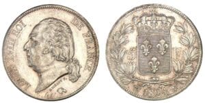 5 francs Louis XVIII buste nu 1824 W (Lille) 5 francs Louis XVIII buste nu 1824 W (Lille)