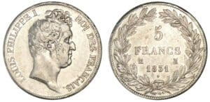 5 francs Louis-Philippe I tête nue tranche creux 1831 M (Toulouse) 5 francs Louis-Philippe I tête nue tranche creux 1831 M (Toulouse)