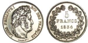5 francs Louis-Philippe I tête laurée 2ème type 1834 A (Paris) 5 francs Louis-Philippe I tête laurée 2ème type 1834 A (Paris)