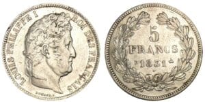 5 francs Louis-Philippe I tête laurée 1er type tranche relief 1831 B (Rouen) 5 francs Louis-Philippe I tête laurée 1er type tranche relief 1831 B (Rouen)