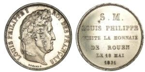 Module de la 5 francs - Visite de la monnaie de Rouen 1831 Module de la 5 francs - Visite de la monnaie de Rouen 1831