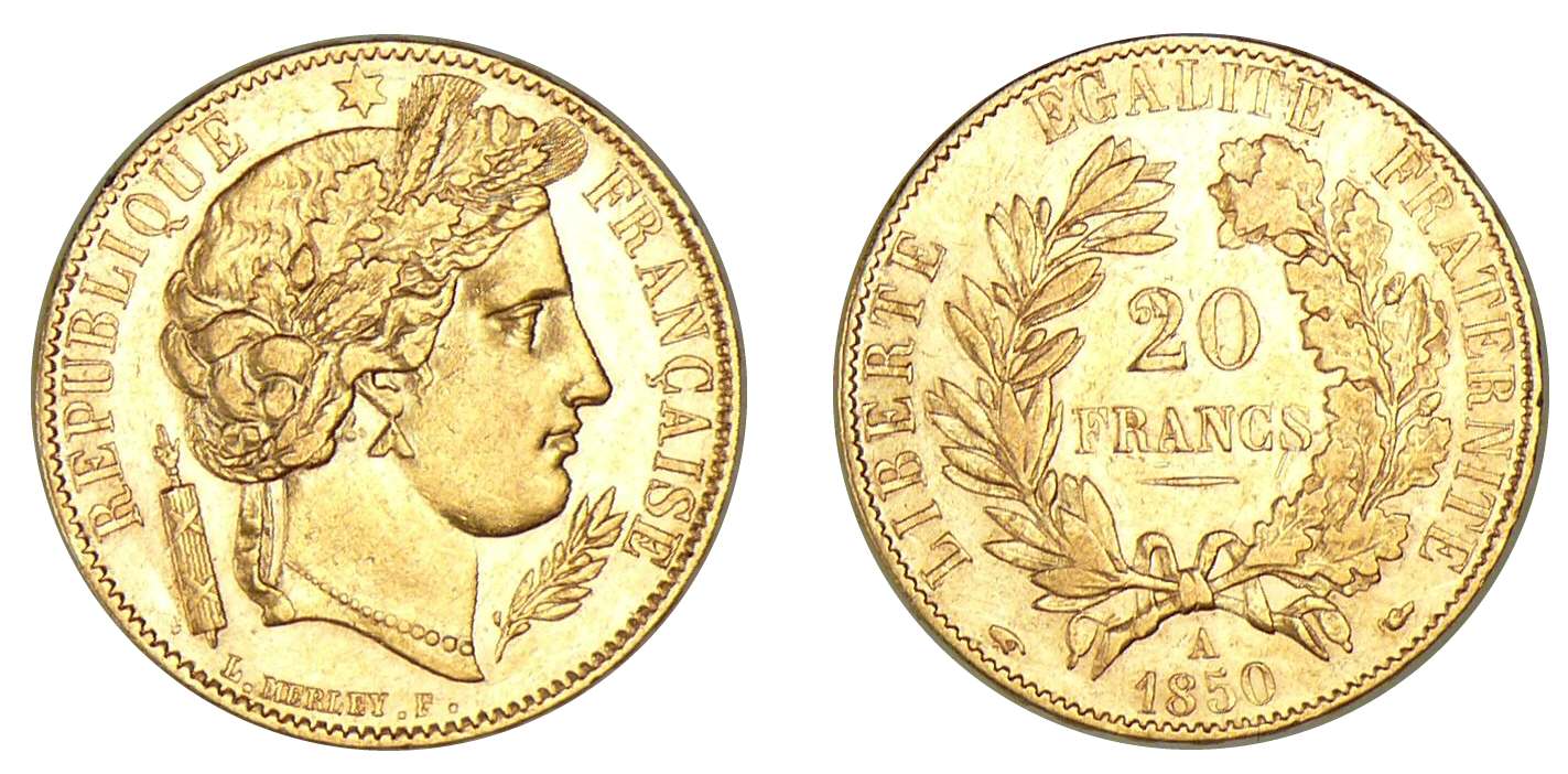 20 francs Cérés 1850 A (Paris) Oreille basse 20 francs Cérés 1850 A (Paris) Oreille basse