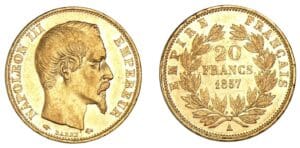 20 francs Napoléon III tête nue 1857 A (Paris) 20 francs Napoléon III tête nue 1857 A (Paris)