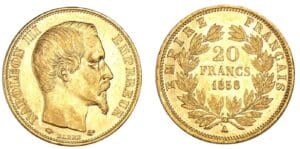 20 francs Napoléon III tête nue 1858 A (Paris) 20 francs Napoléon III tête nue 1858 A (Paris)