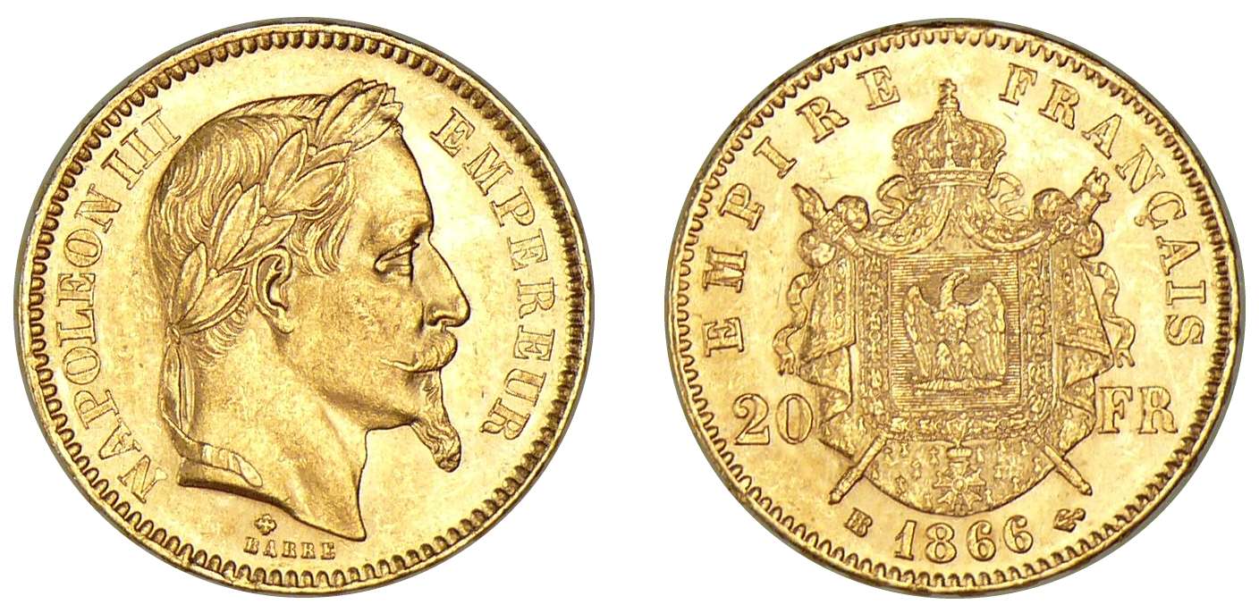 20 francs Napoléon III tête laurée 1866 BB (Strasbourg) 20 francs Napoléon III tête laurée 1866 BB (Strasbourg)