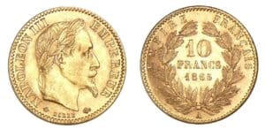 10 francs Napoléon III tête laurée 1865 A (Paris) 10 francs Napoléon III tête laurée 1865 A (Paris)