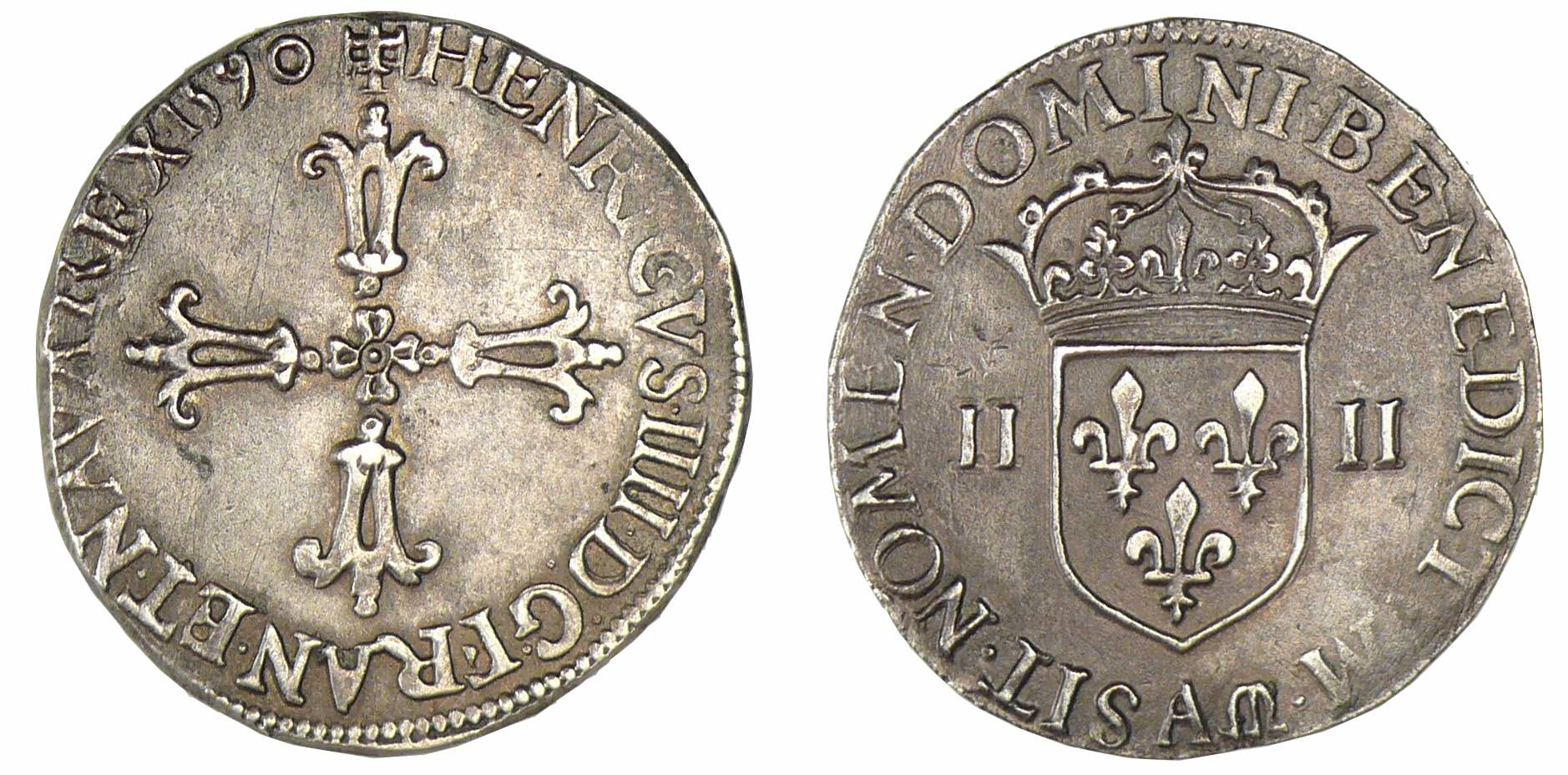 Henri IV - Quart d'écu croix feuillue 1590 AM (Compiègne) Henri IV - Quart d'écu croix feuillue 1590 AM (Compiègne)