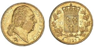 20 francs Louis XVIII buste nu 1823 A (Paris) 20 francs Louis XVIII buste nu 1823 A (Paris)