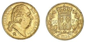 20 francs Louis XVIII buste nu 1824 Q (Perpignan) 20 francs Louis XVIII buste nu 1824 Q (Perpignan)