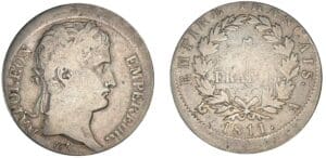 5 francs Napoléon revers Empire 1811 A (Paris) frappe casquette 5 francs Napoléon revers Empire 1811 A (Paris) frappe casquette