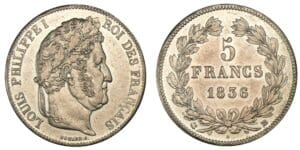 5 francs Louis-Philippe I tête laurée 2ème type 1836 BB (Strasbourg) 5 francs Louis-Philippe I tête laurée 2ème type 1836 BB (Strasbourg)