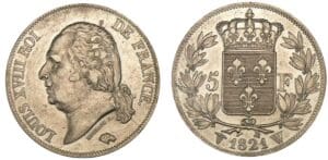 5 francs Louis XVIII buste nu 1821 W (Lille) 5 francs Louis XVIII buste nu 1821 W (Lille)
