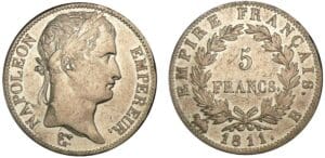 5 francs Napoléon revers Empire 1811 B (Rouen) 5 francs Napoléon revers Empire 1811 B (Rouen)